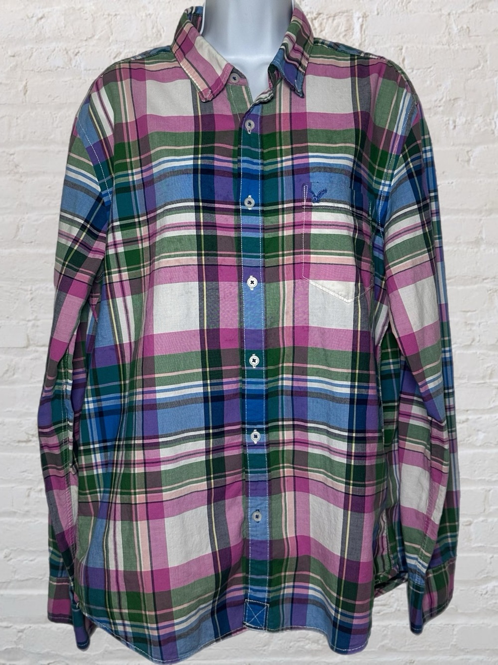 American Eagle Outfitters Pastel Multicolor Plaid Button-Down Shirt in Men’s LRG
